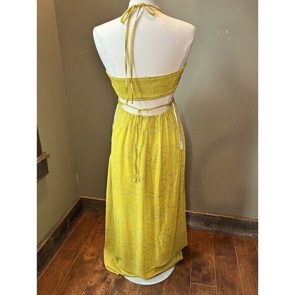 Lulus Balmy Beauty Yellow Tropical Print Halter Cutout Maxi Dress NWT Size M - Picture 5 of 8